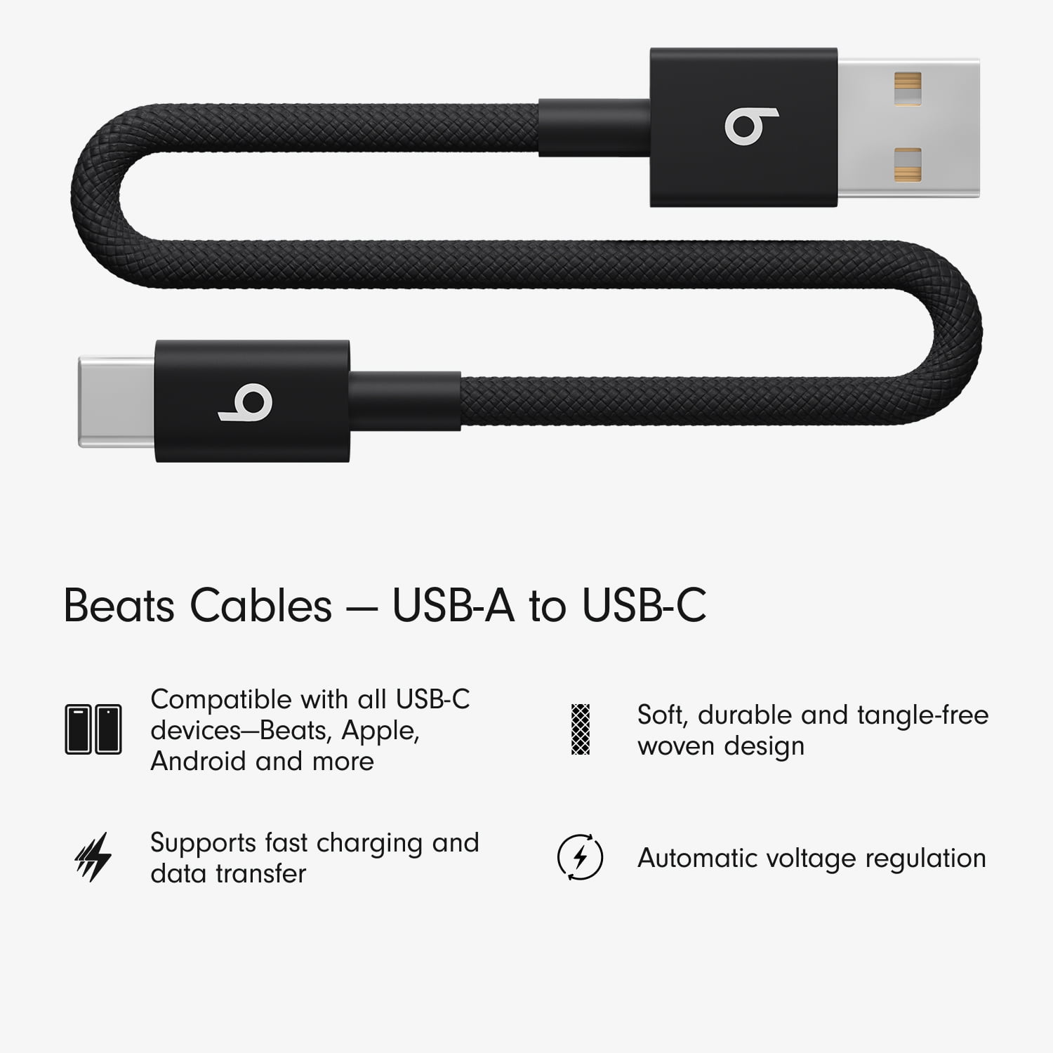Apple Beats USB-A To USB-C Woven Short Cable (20 Cm) - Bolt Black
